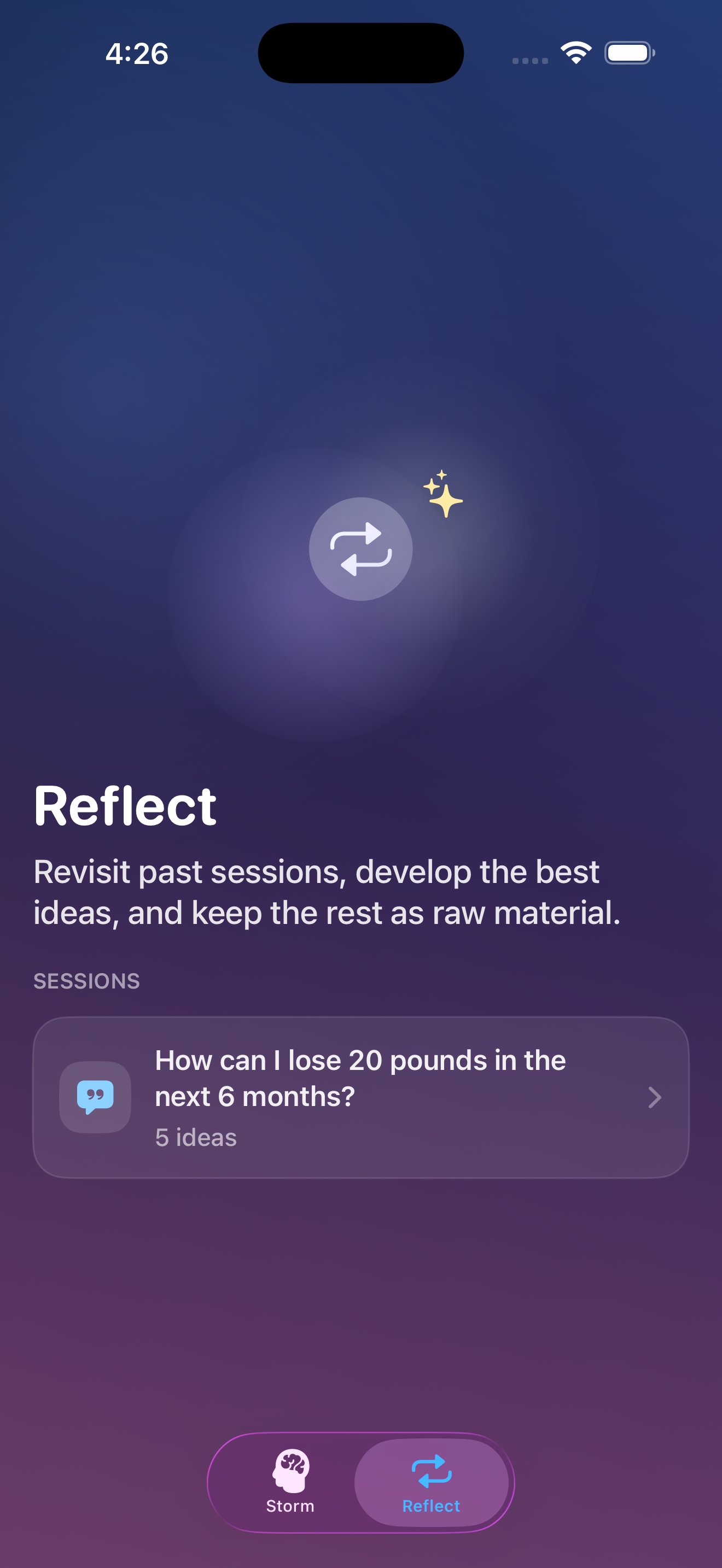 MindStorm onboarding reflect screen
